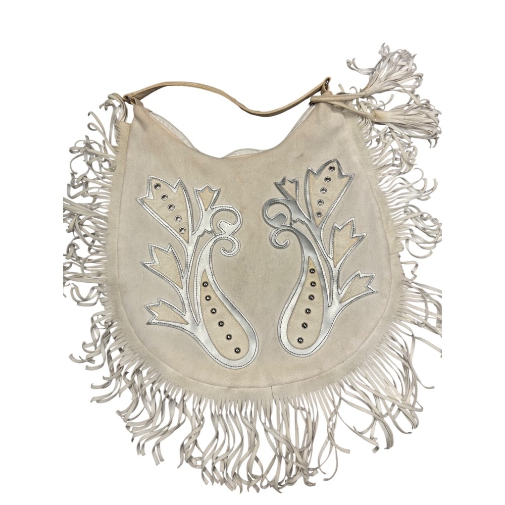 Murval Tan Faux Suede Fringe Hobo Bag Paisley Studded Boho Shoulder Bag Large